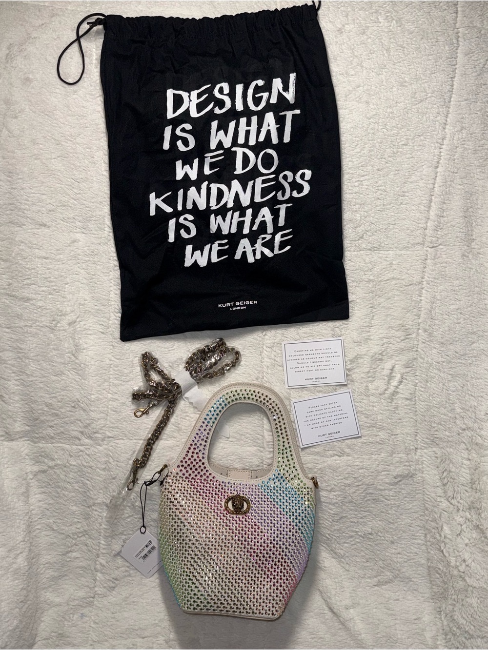 NWT Kurt Geiger Small Chelsea Rainbow Crystal Hobo Tote/Crossbody & Dust Bag